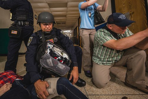 5.11 UCR Sling Pack, Black, worn by RTF first responder in active shooter scenario simulation