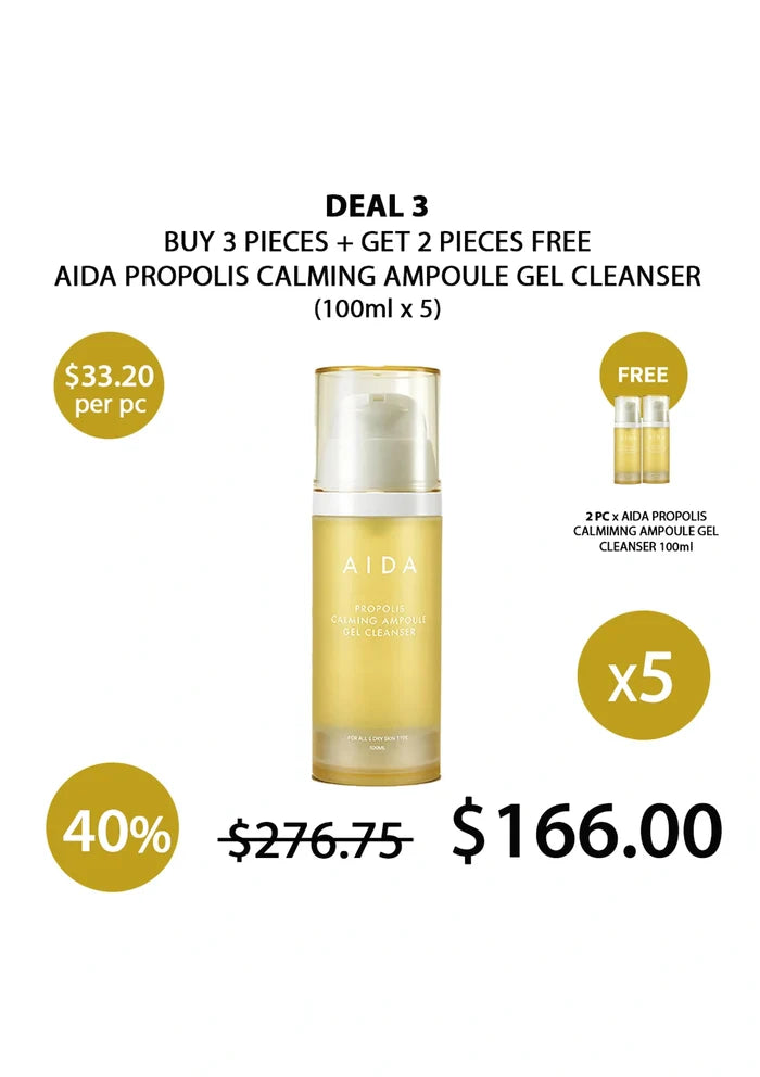 Aida Propolis Calming Ampoule Gel Cleanser with promotional offer on a white background