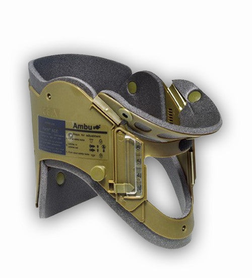 An adjustable, adult, one-piece, rigid cervical spine immobilization device.