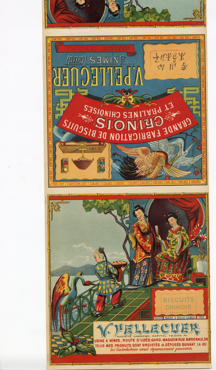 Antique, Unused CHINOIS BISCUIT Box Label Wrapper, Chinese Themed, Cookies