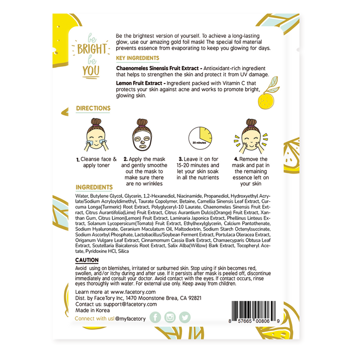Be Bright Be You Gold Foil Face Mask