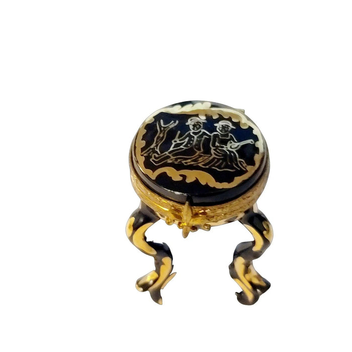 Elegant Black Limoges Table Stool Porcelain Limoges furniture French Trinket Box