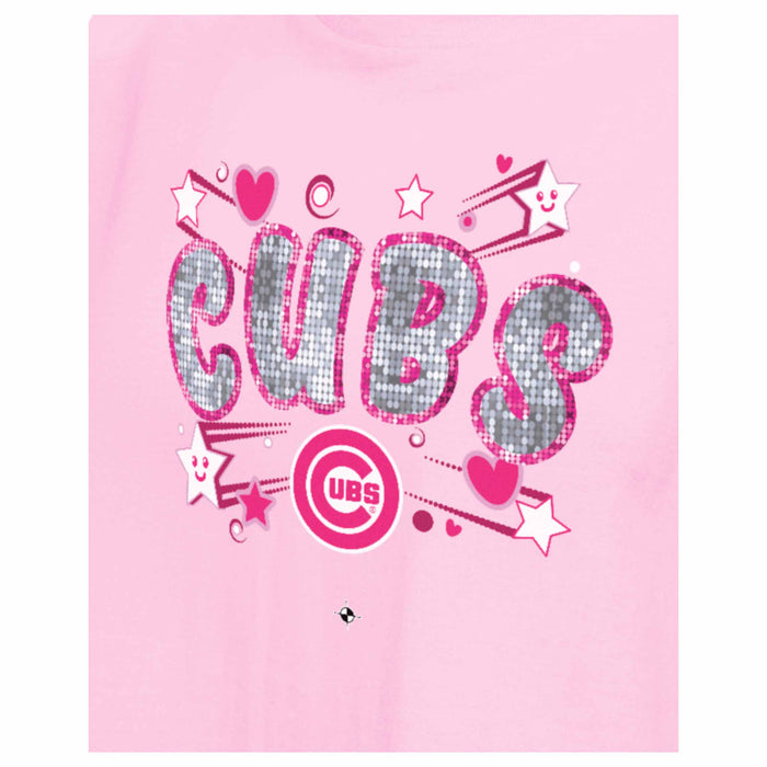 Chicago Cubs Youth Girls New Era Pink Crop Top T-Shirt