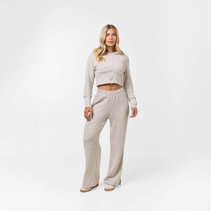 Cropped Knit Hoodie | Oat Marl
