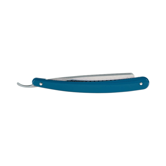 Side view of Dovo straight razor with engraved blade