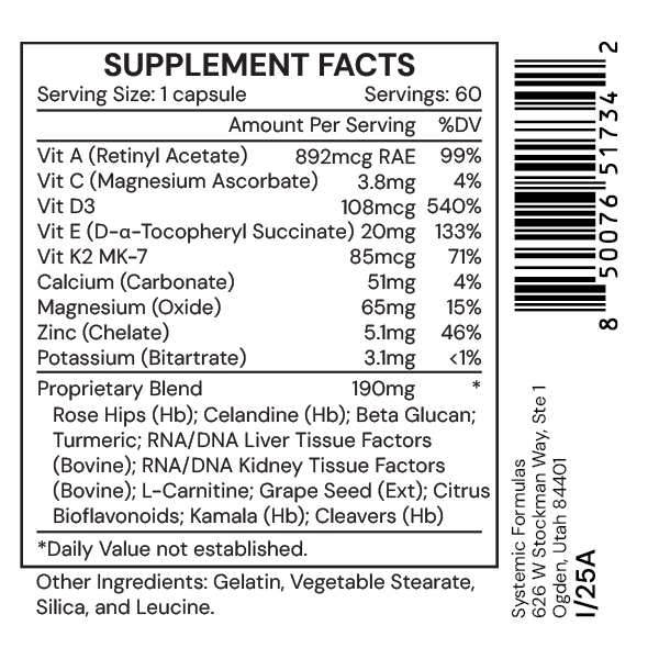 DV3 by Systemic Formulas — Supplement Facts