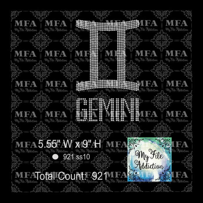 Gemini 2 Zodiac Sign Rhinestone Digital Download File - My File Addiction