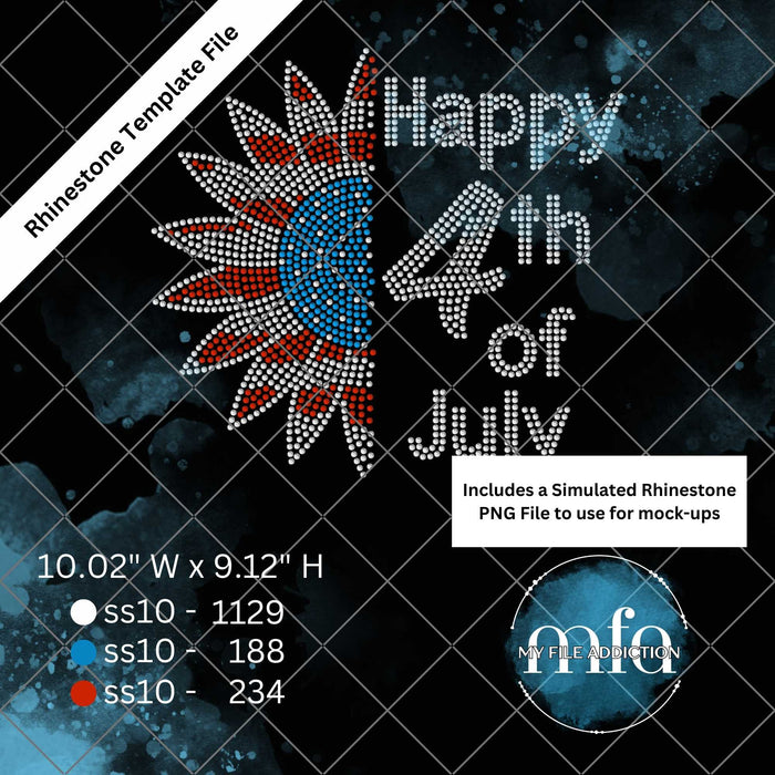 Happy 4th of July Sunflower Rhinestone Template File