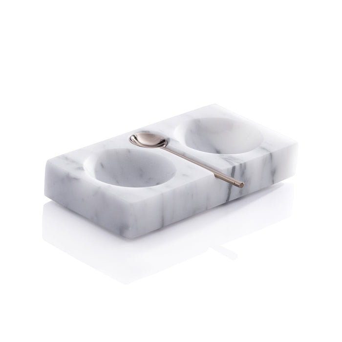 Marble Salt and Pepper Dish with Spoon - White - Kitchenware by Carlyle Avenue