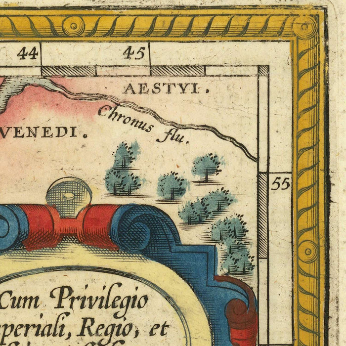 Old Map of Ancient Germany & Poland by Ortelius, 1624: Rhine, Danube, North Sea, Forests