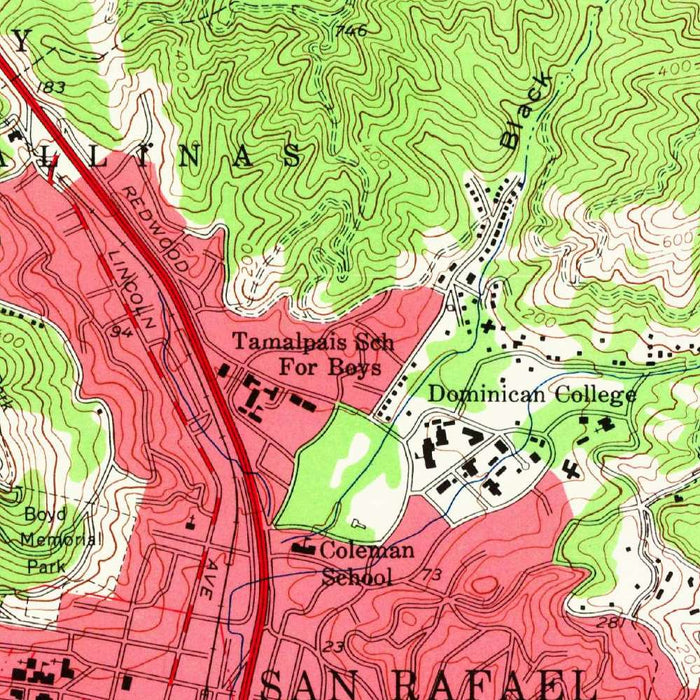 Old Map of Mill Valley, California by USGS, 1954 – San Rafael, Mount Tamalpais & Sausalito