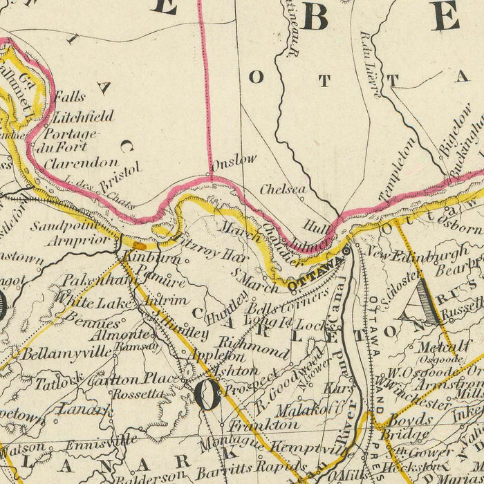 Old Map of Ontario and Part of New York, 1870: Toronto, Detroit, Lake Ontario, Railways, Niagara Falls