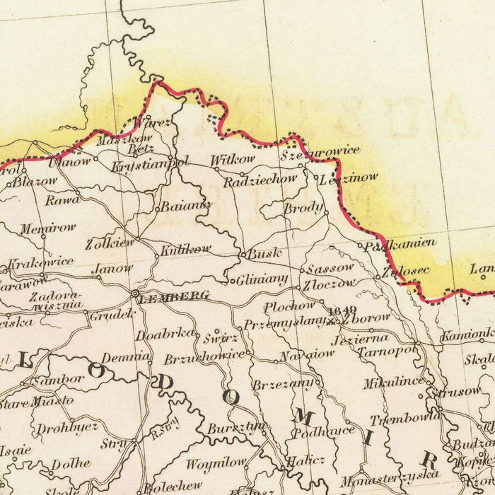 Old Map of the Austrian Empire by Teesdale, 1834: Bohemia, Galicia, Slovenia, Croatia, Alps