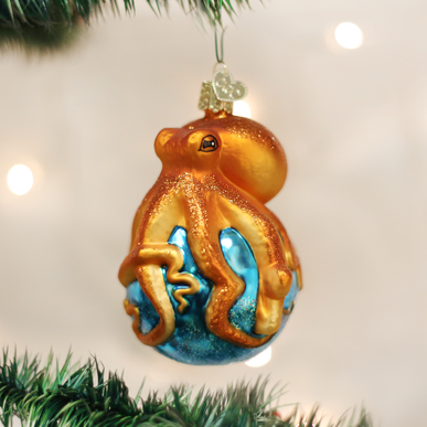 ORNAMENT OCTOPUS ON BLUE SPHERE