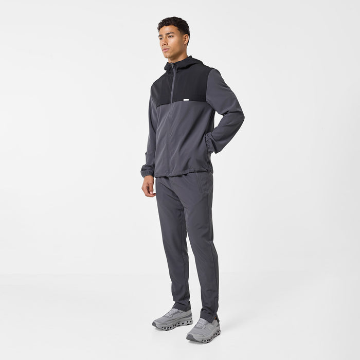 Men's Charcoal/Black Premium Performance Tracksuit Closure London Front View