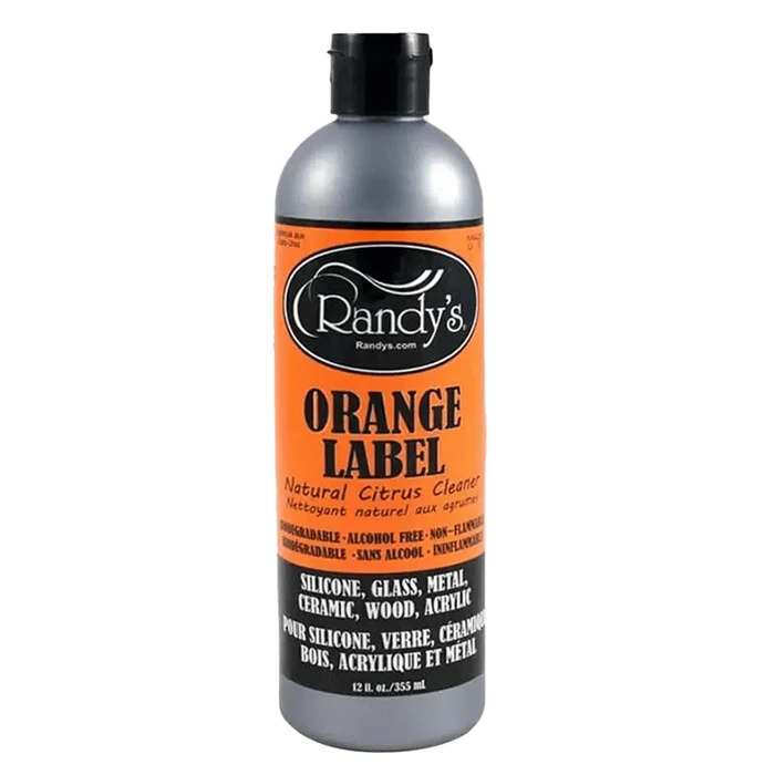 Front view of the Randy's Orange Label Cleaner bottle, featuring bold lettering against a vibrant orange background.