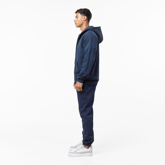Side full view of mens navy tracksuit