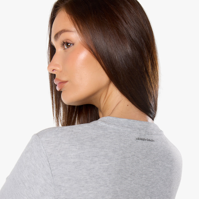 Ribbed Button Up Top | Grey Marl