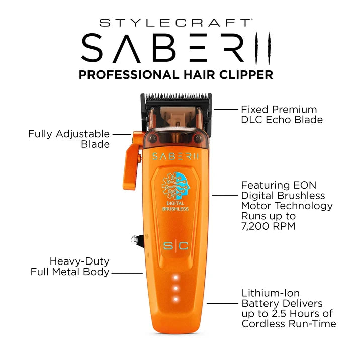 StyleCraft Saber 2 Professional Hair Clipper - Orange