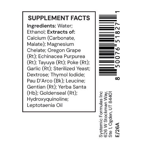 T3 Bactrex Tincture Supplement Facts