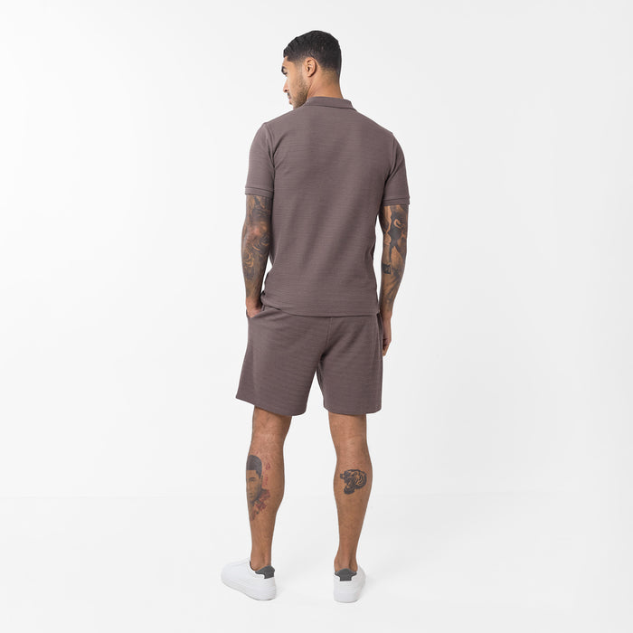 Tonal Knit Zip Polo | Brown