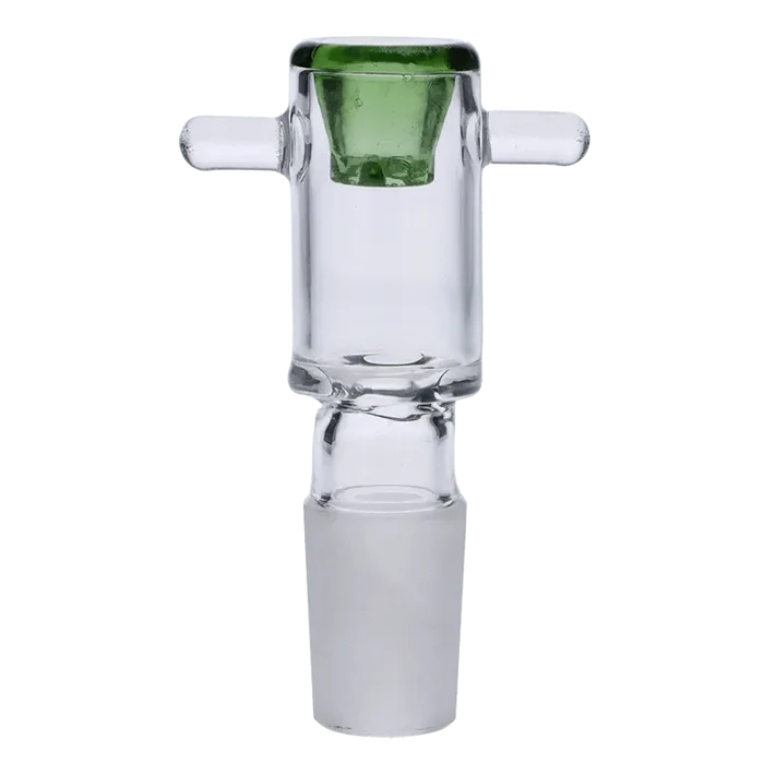 A close-up, angled view of the Valiant Round Bowl with Nub & Honeycomb Screen in green glass, showcasing its rounded shape and nub design.