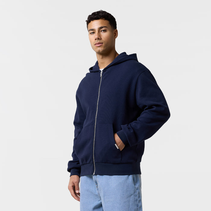 Waffle Full Zip Hoodie | Navy