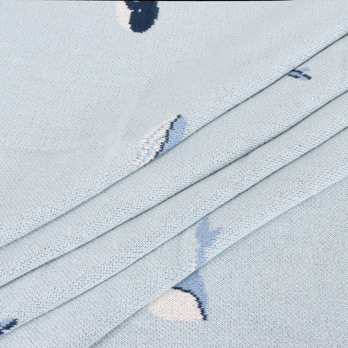 Whales Jacquard Sweater Knit Organic Cotton Baby Blankets by Viverano