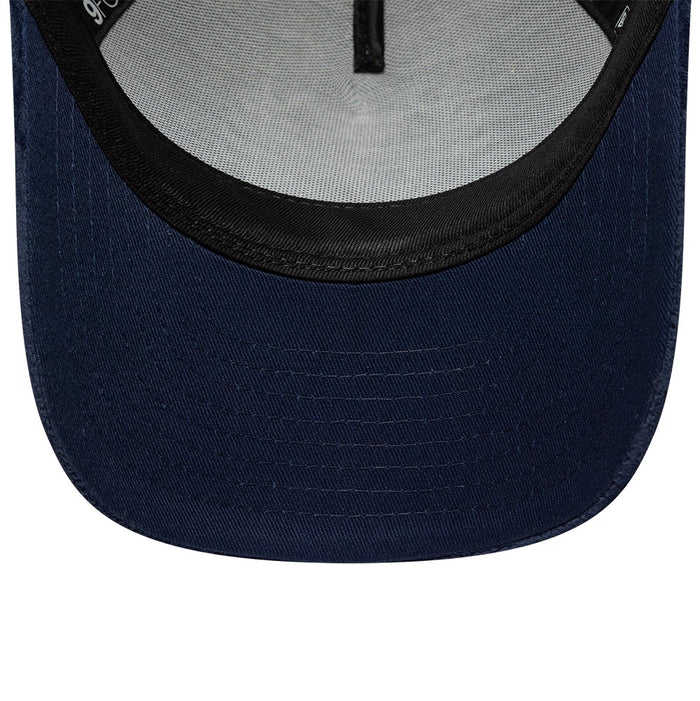 Pictured is this Womens New Era Velour 9FORTY M-Crown A-Frame Trucker cap in navy. 5