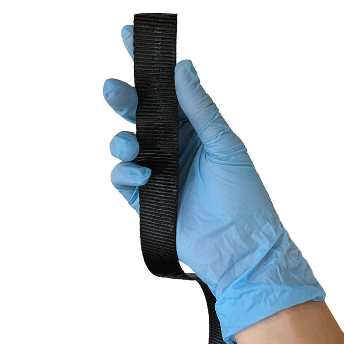 Black Tubular Nylon Webbing, unfolded in hand