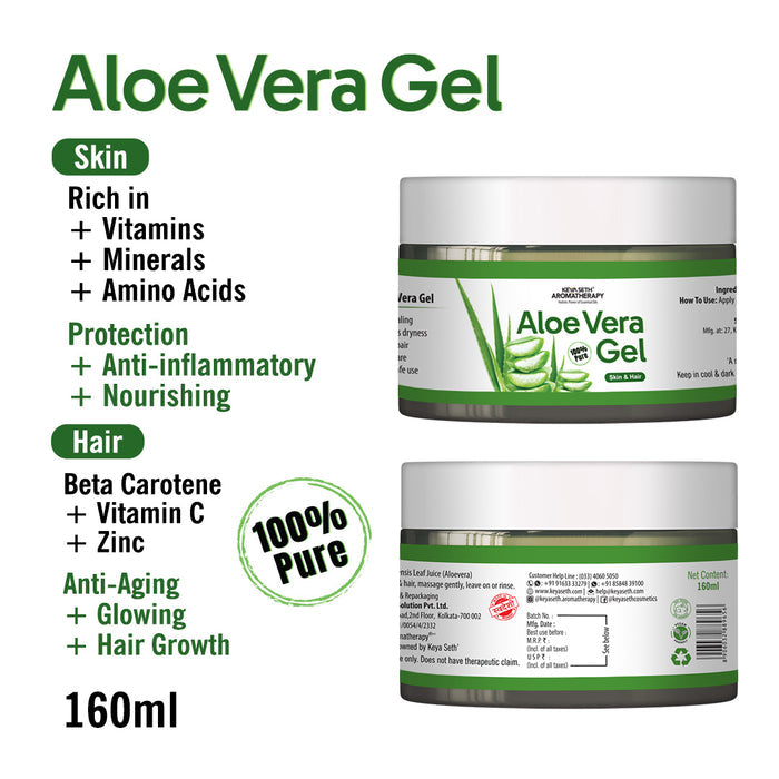 100% Pure Aloe Vera Gel for Skin & Hair - Hydrating, Soothing, Reduces Dryness - Keya Seth Aromatherapy