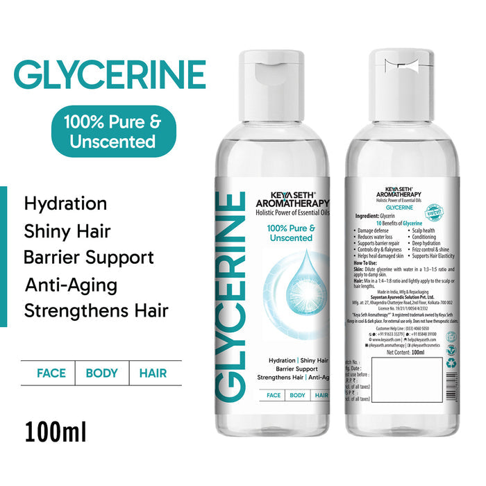 100% Pure & Unscented Glycerine for Face, Body & Hair – Deep Hydration, Moisturizing & Skin Barrier Support - Keya Seth Aromatherapy