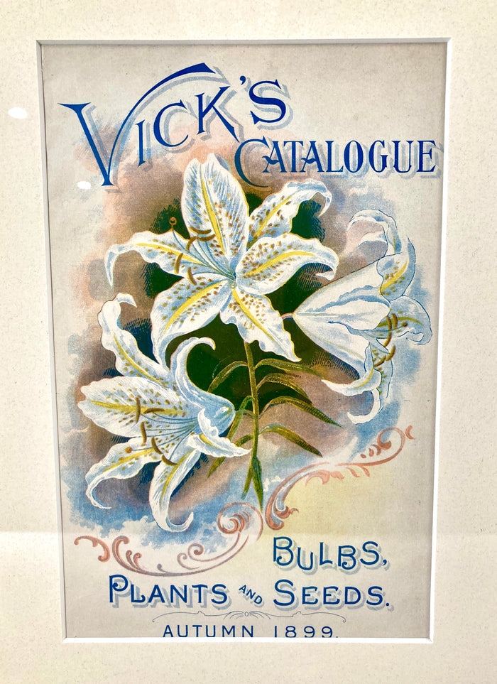1899 Framed VICK'S SEED CATALOG Cover/ Lithograph, Flowers, Plants