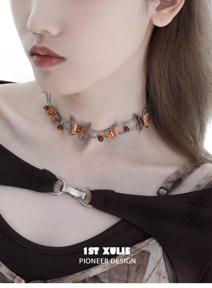 1STXULIE Desolate Rebirth Collection Niche Gothic Choker Necklace T4738