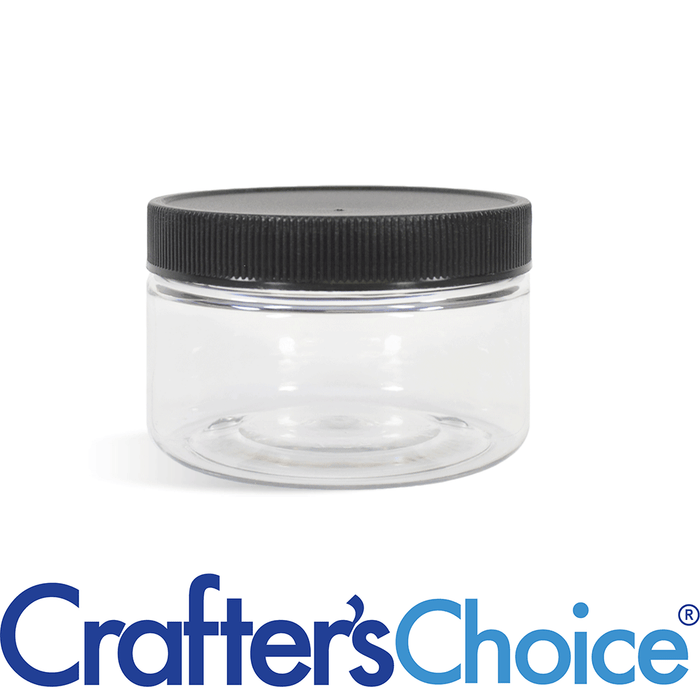2 oz Clear Heavy Wall Jar & Black Ribbed Top Set