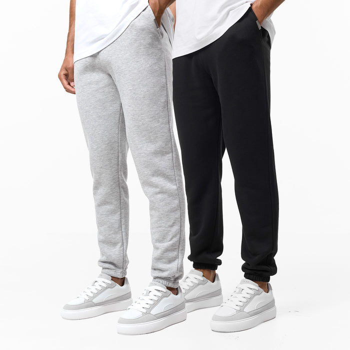 2-Pack Relaxed Fit Cuffed Joggers | Black/Grey Marl