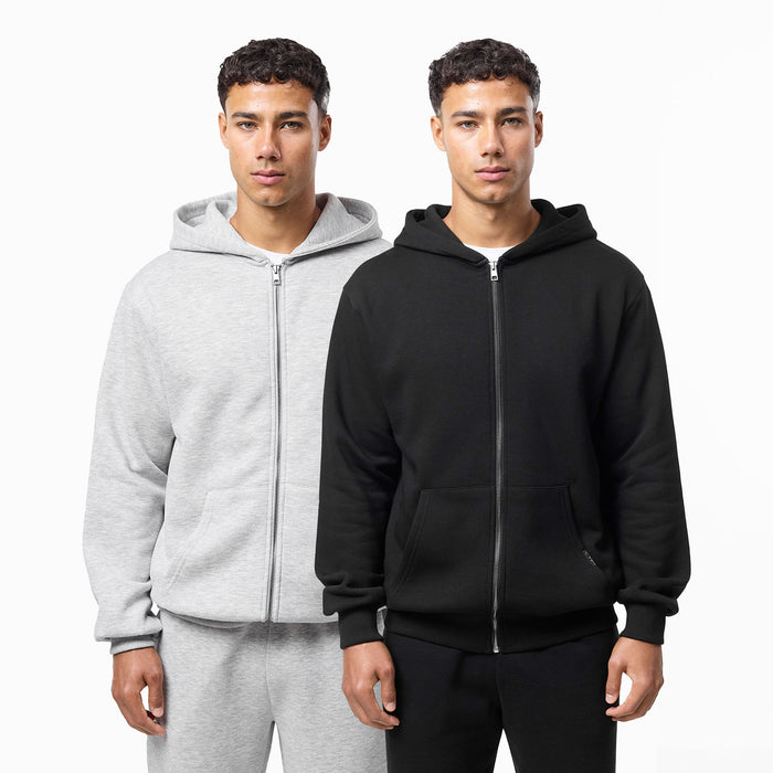 2-Pack Relaxed Full Zip Hoodie | Grey Marl/Black