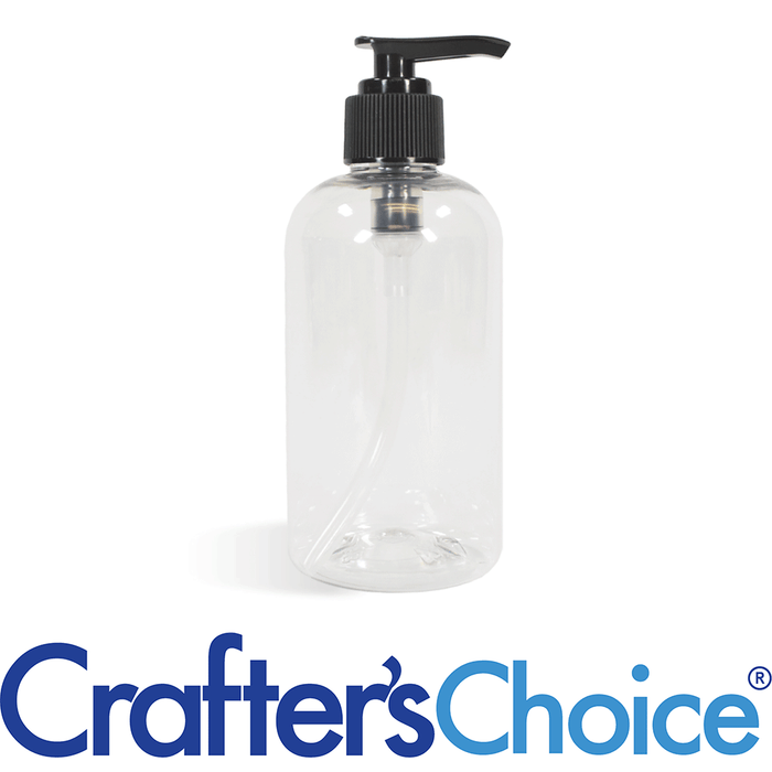 8 oz Clear Boston Round w/ Black Saddle Pump Set