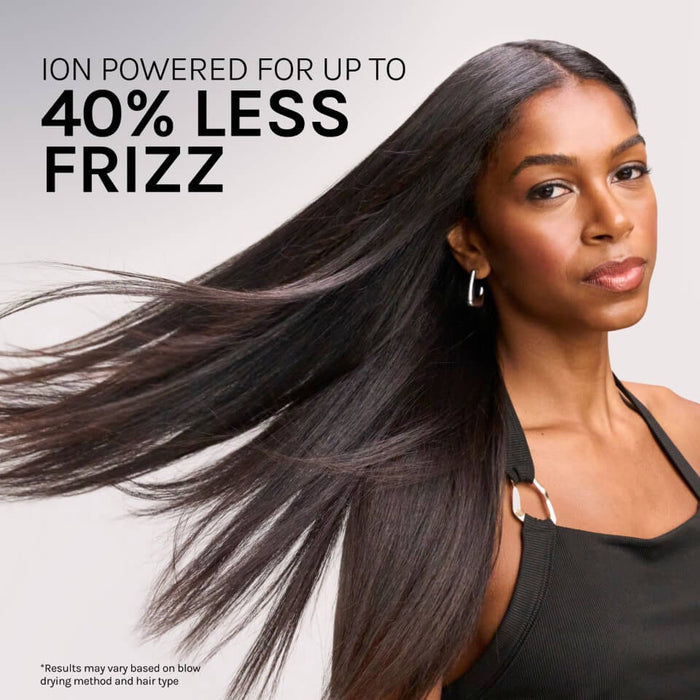 Woman with long, flowing hair with text about 40% less frizz.