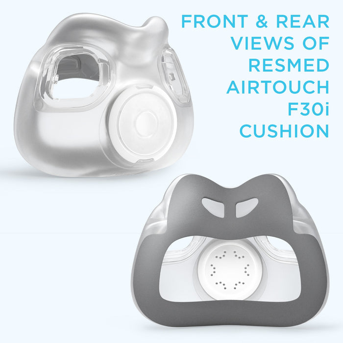 Front and rear views of Resmed Airtouch F30i cushion on a white background
