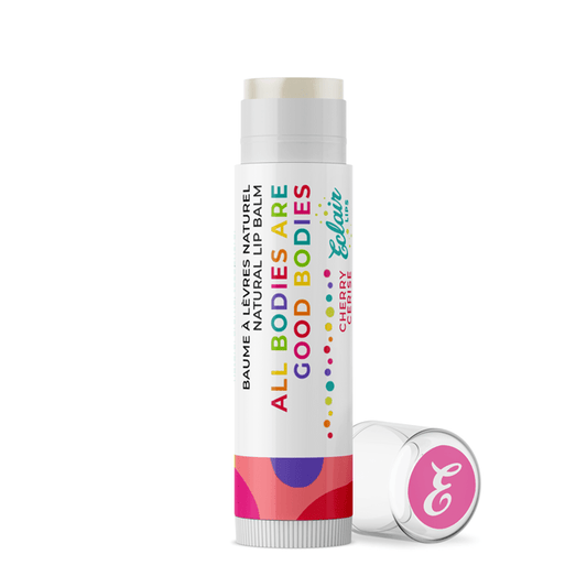 Lip balm with All Bodies Are Good Bodies label