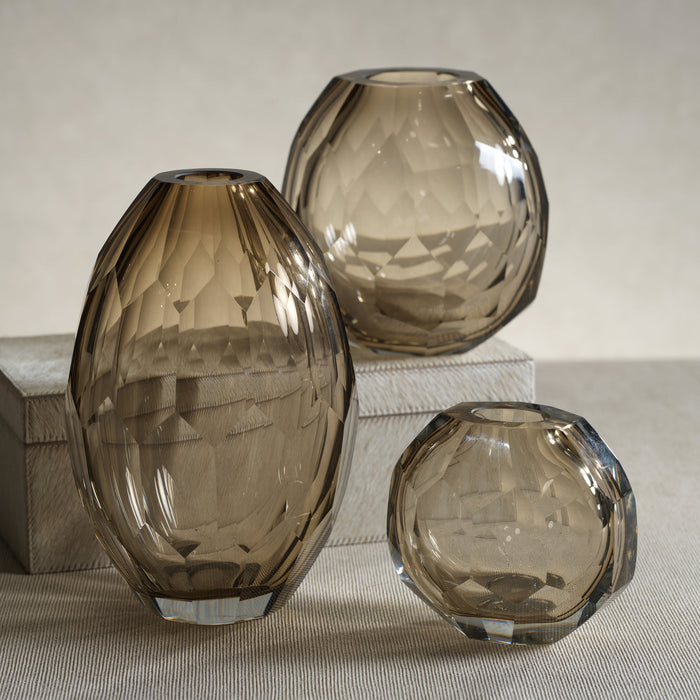 Andermatt Taupe Cut Glass Vase - Vases by Carlyle Avenue