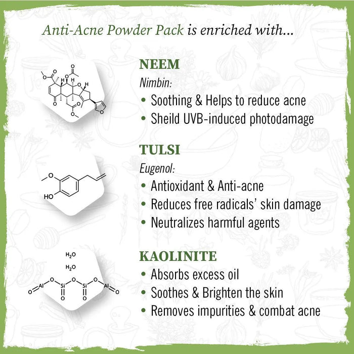 Anti Acne Powder Pack & Serum Facial Kit, Neem Tulsi Kaolin Tea Tree & Rosemary,Absorbs Excess Oil,Pore Refining,Soothes - Keya Seth Aromatherapy