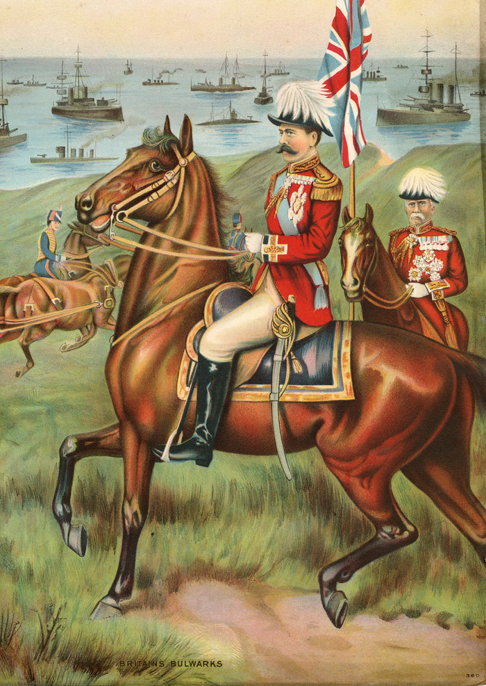 Antique, Original BRITAIN'S BULWARKS Color Lithograph, Print, Army, Navy