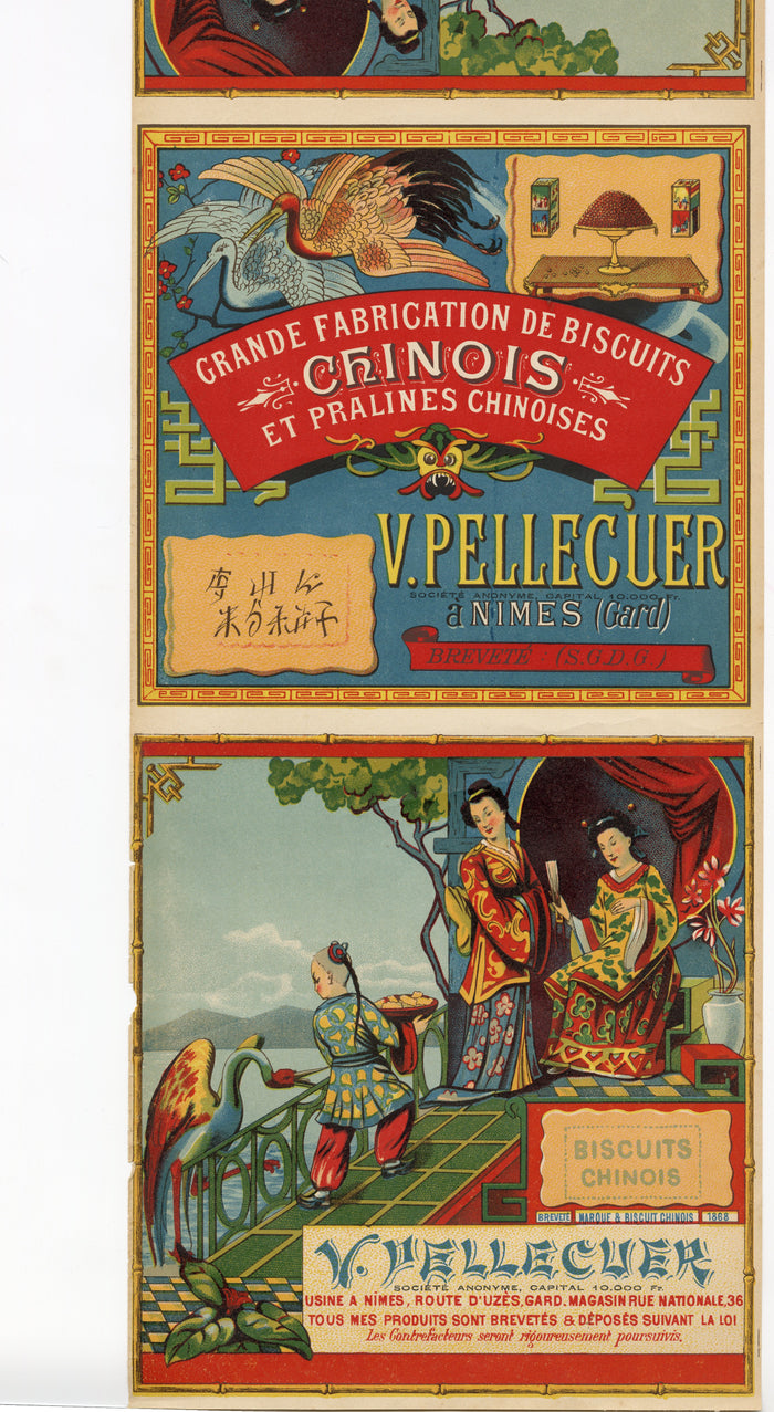 Antique, Unused CHINOIS BISCUIT Box Label Wrapper, Chinese Themed, Cookies