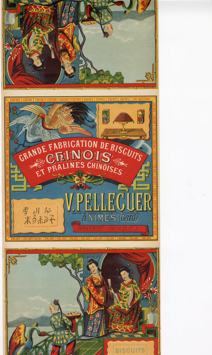 Antique, Unused CHINOIS BISCUIT Box Label Wrapper, Chinese Themed, Cookies