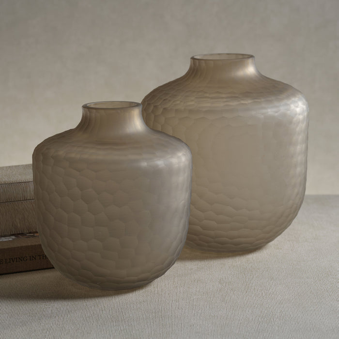 Arosa Cut Glass Frosted Vase - Taupe - Vases by Carlyle Avenue