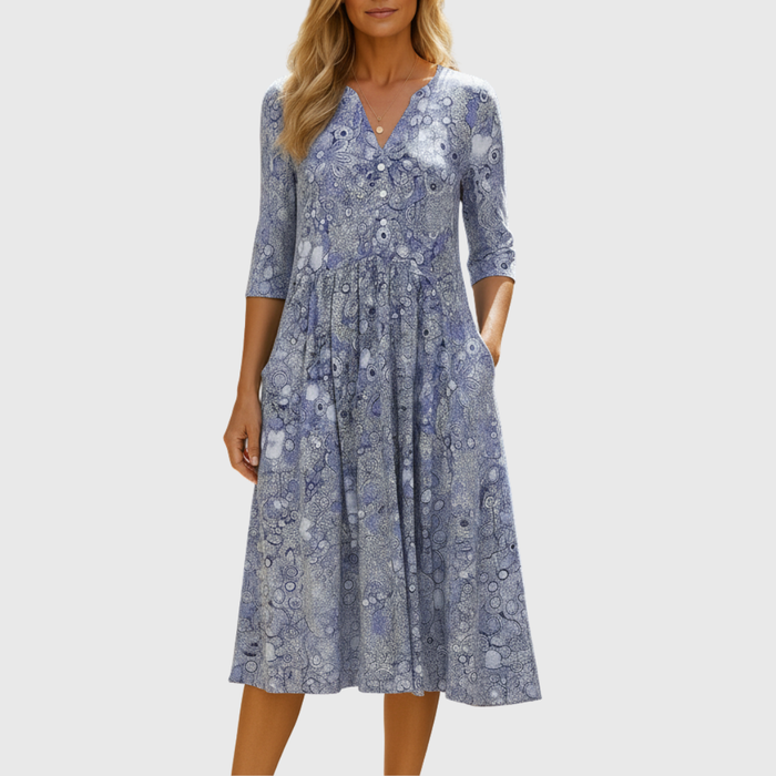 ATHEVIA - Graceful V-neck elegance midi dress