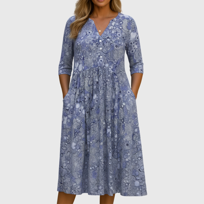 ATHEVIA - Graceful V-neck elegance midi dress