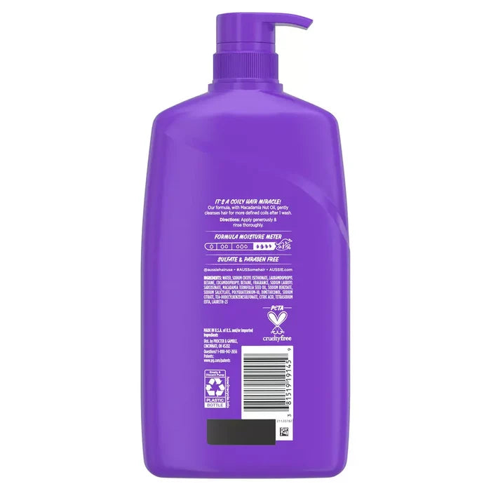 AUSSIE Miracle Coils Paraben Free Shampoo With Macadamia Nut Oil شامبو أوسي ميركل كويلز الخالي من البارابين بزيت المكاديميا